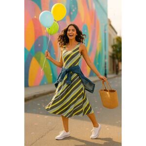 Merona Striped Sleeveless Midi Dress - Medium